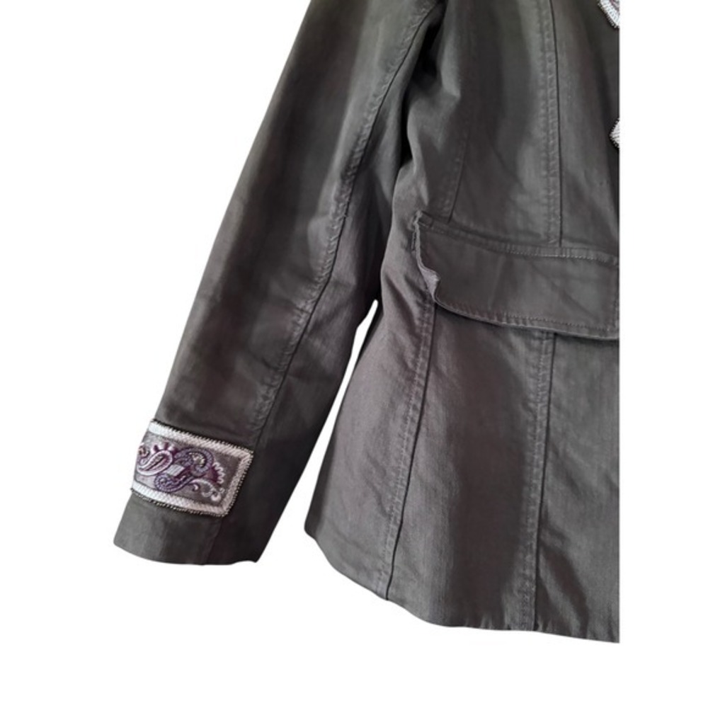 Chicos Military Style Jacket Embellished Olive Green Women's 12/14 Size 2 - Picture 4 of 11